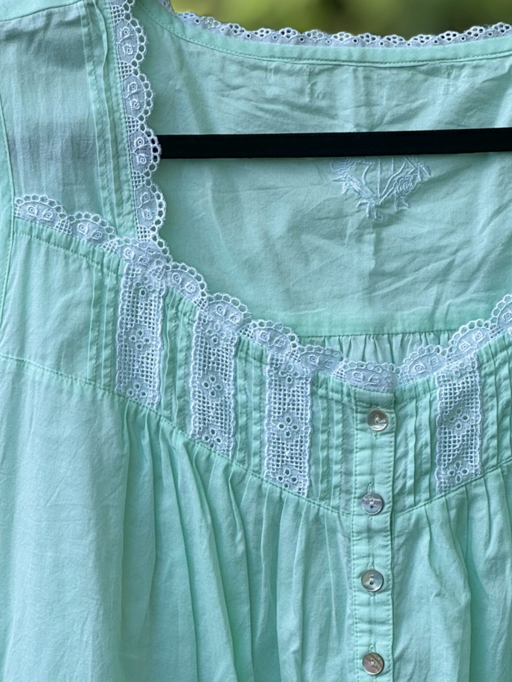 Eileen West Mint Green Cotton Nightgown Sleeveless Lace Trim Dress - Picture 3 of 7